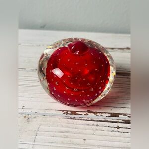 Vintage Murano Glass Red Apple Paperweight Decor Art Sculpture Figurine Bubble‎